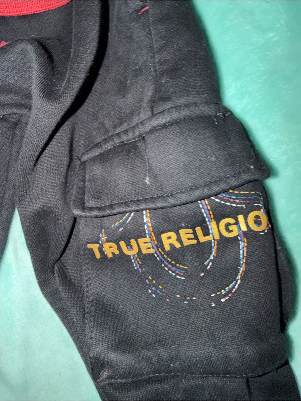 True Religion Black Kids Cargo Joggers with Yellow Logo